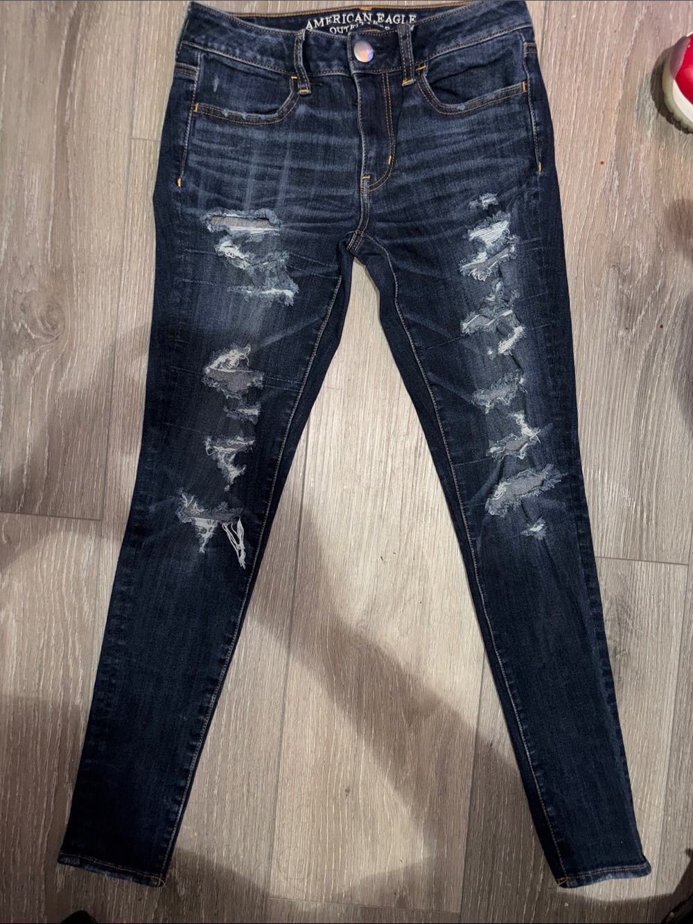 American Eagle Outfitters Distressed Dark Blue Skinny Jeans